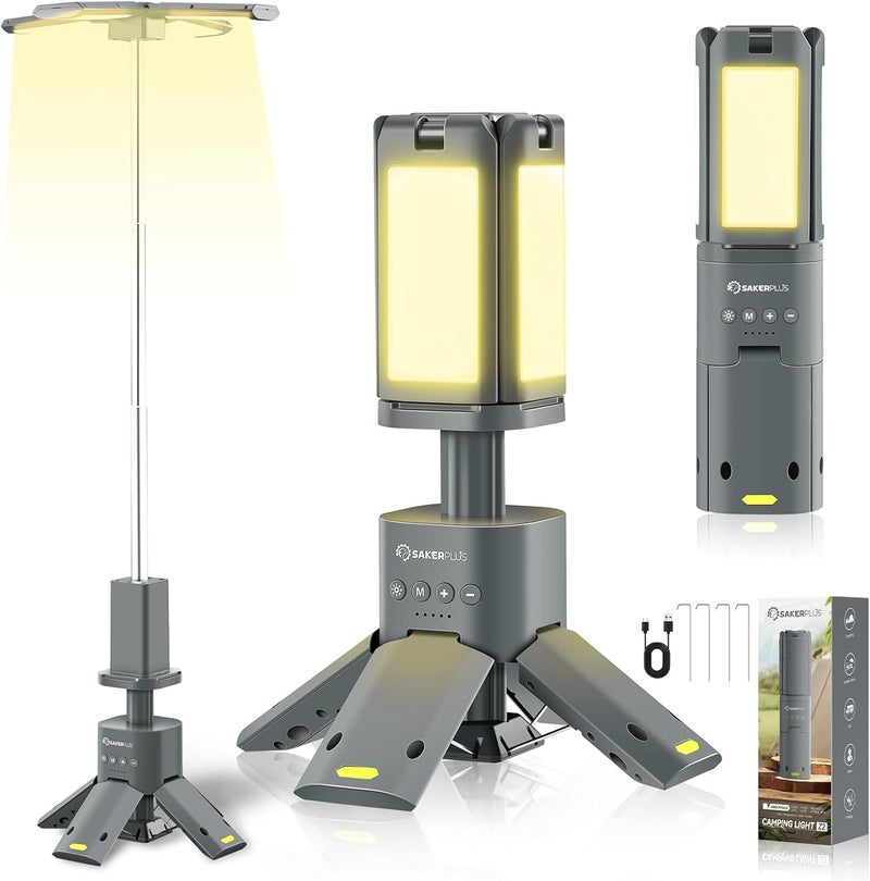 SakerPlus Portable Camping Light, 14000mAh Telescopic Camping Lantern with Rechargeable Power Supply, Dimmable Magnetic Tent Lamps 6000 Lumen Outdoor Work Lights for Hiking,Camping,Home Emergency - Image 1